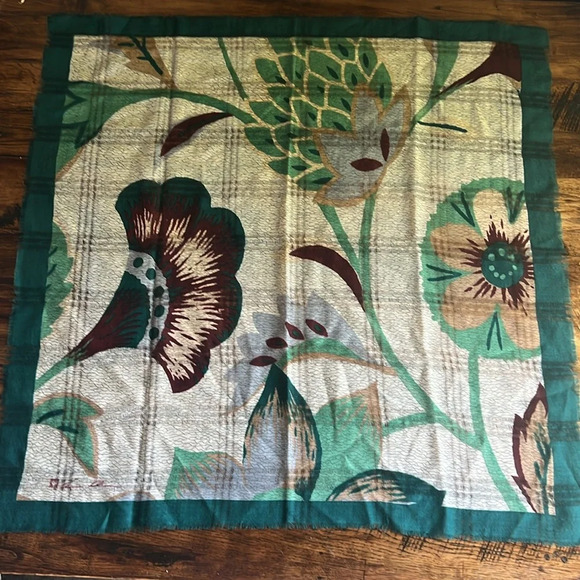 Anne Klein Accessories - Vintage Anne Klein Wool Floral Paisley Printed Scarf Green Cream 34X34”